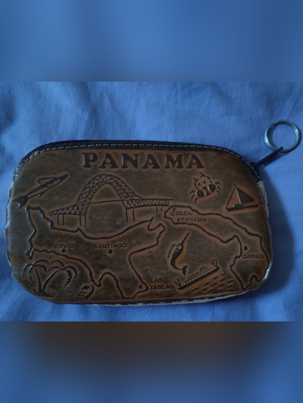 Panama Embossed Leather Travel Pouch - Brown 6" X 4".